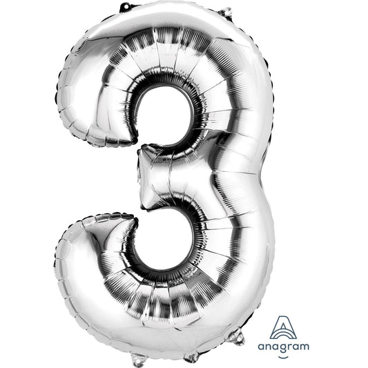Silver Number 3 Balloon - 34" Foil