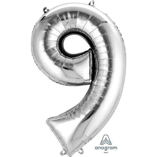 Silver Number 9 Balloon - 34" Foil