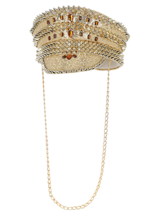 Fever Deluxe Sequin Studded Captains Hat, Gold