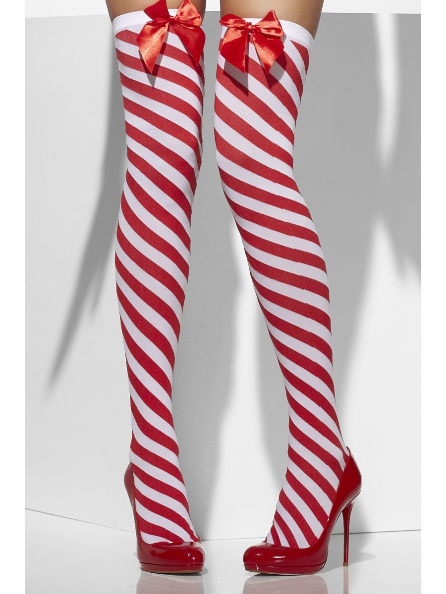 Opaque Hold-Ups, Red & White, Striped with Bows Alternative View 2.jpg