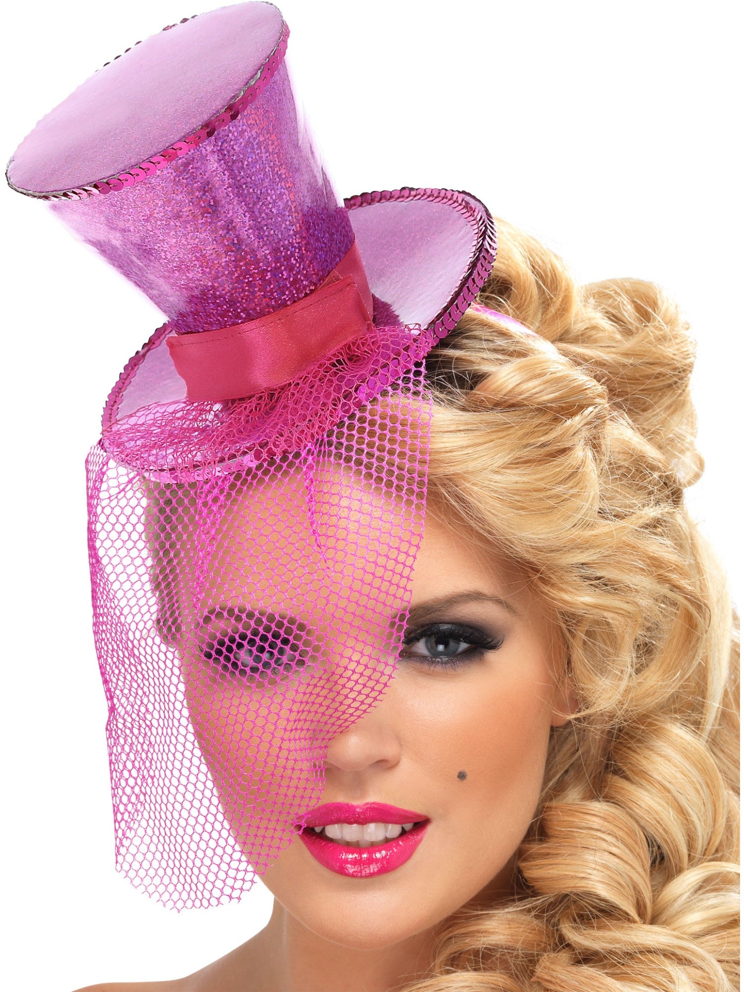 Fever Mini Top Hat on Headband, Hot Pink