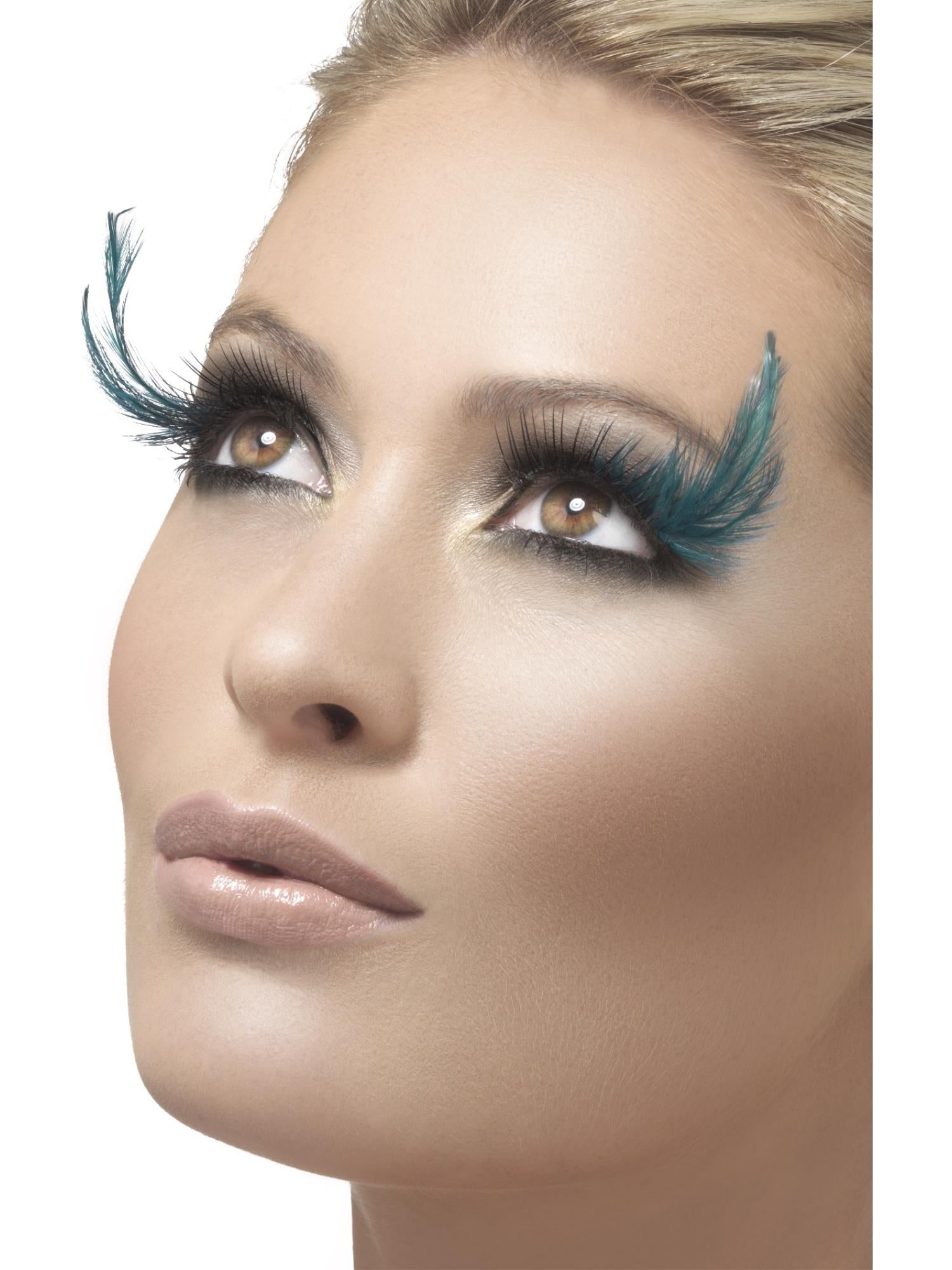 Eyelashes, Black & Green, with Feather Plume