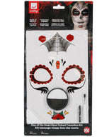 Day of the Dead Face Tattoo Transfers Kit, Red & Black