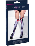 Opaque Hold-Ups, Black & White, Striped with Red Bows