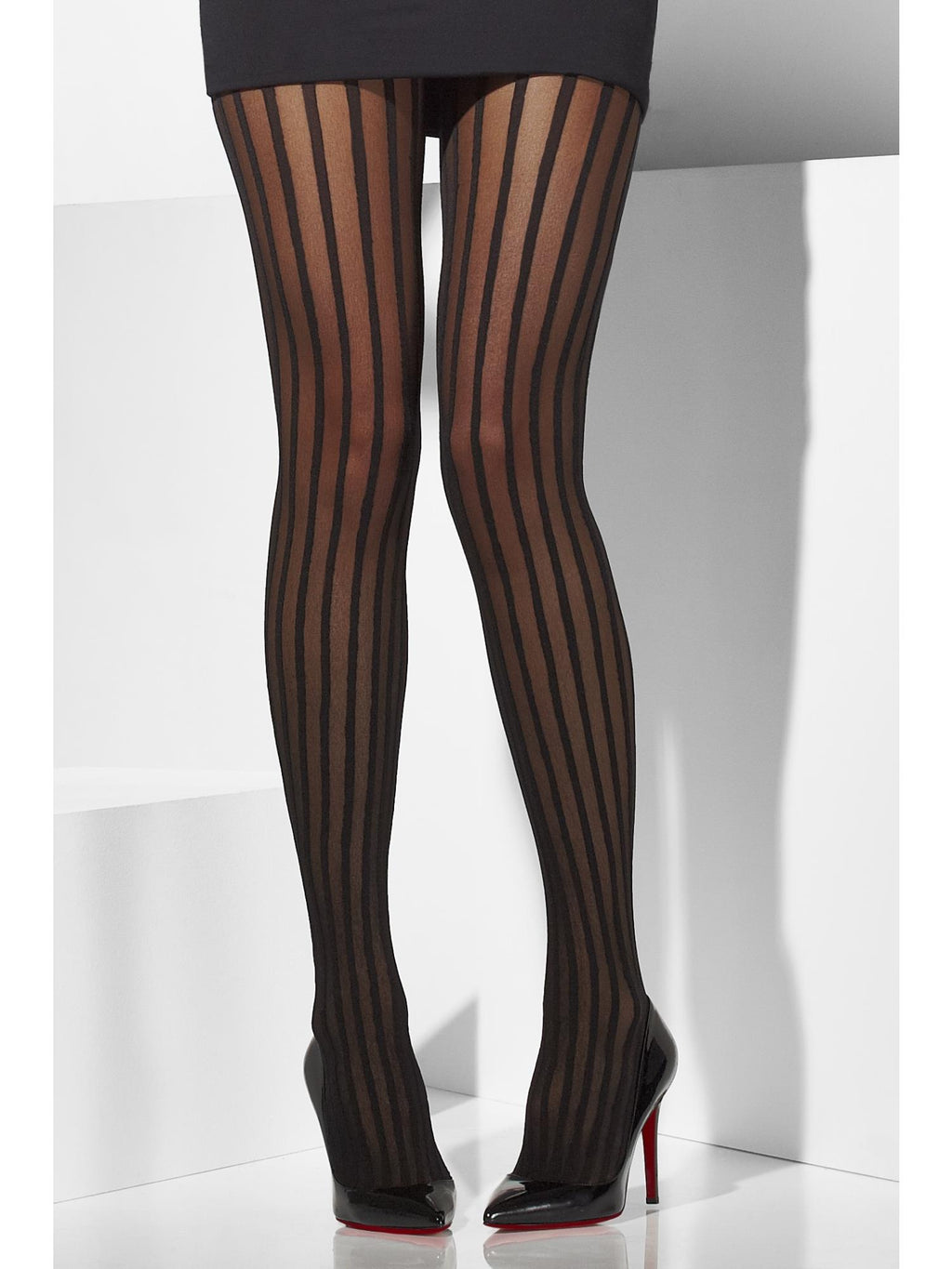 Sheer Tights, Black, Vertical Stripes – Smiffys