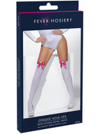 Opaque Hold-Ups, White, with Fuchsia Bows