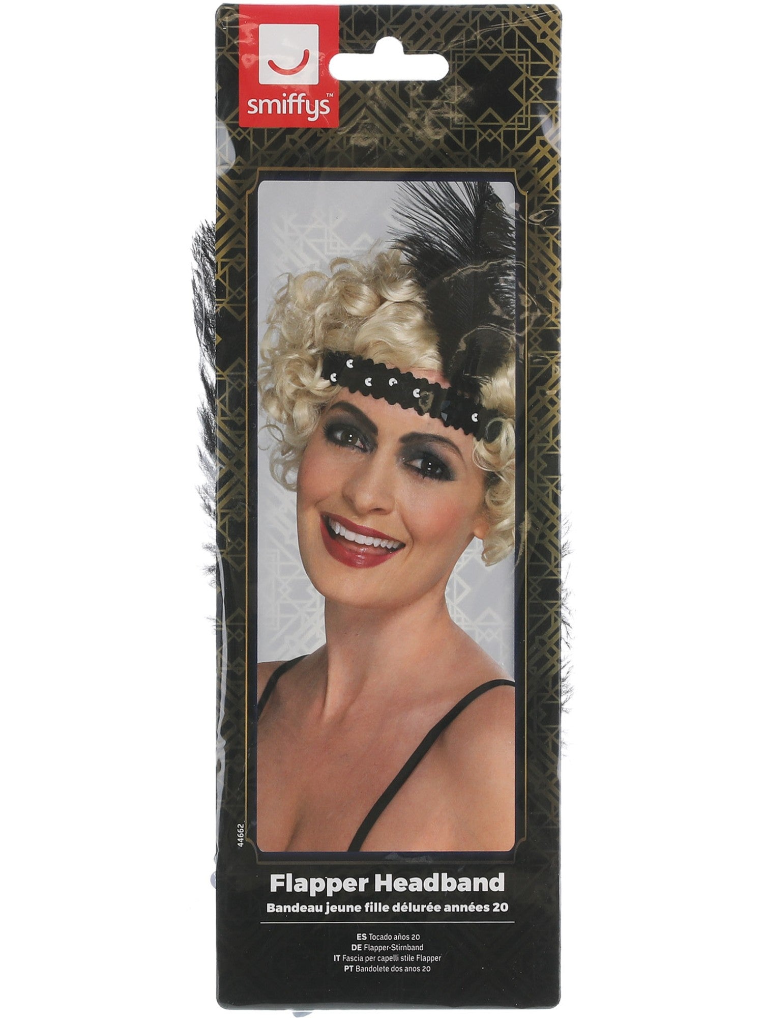 Flapper Headband, Black, with Feather