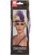 Flapper Headband, Purple, with Feather