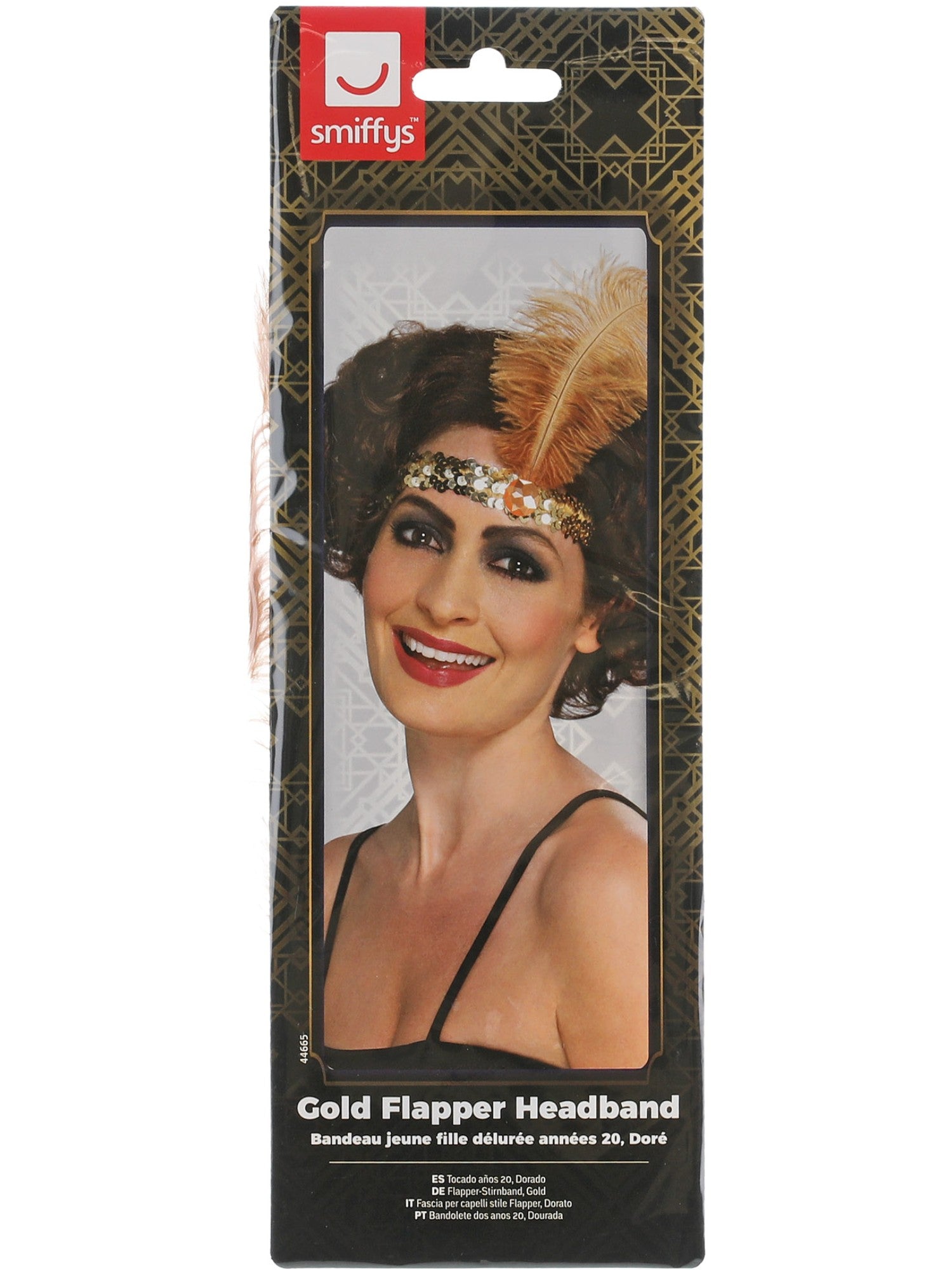 Flapper Headband, Gold, with Feather