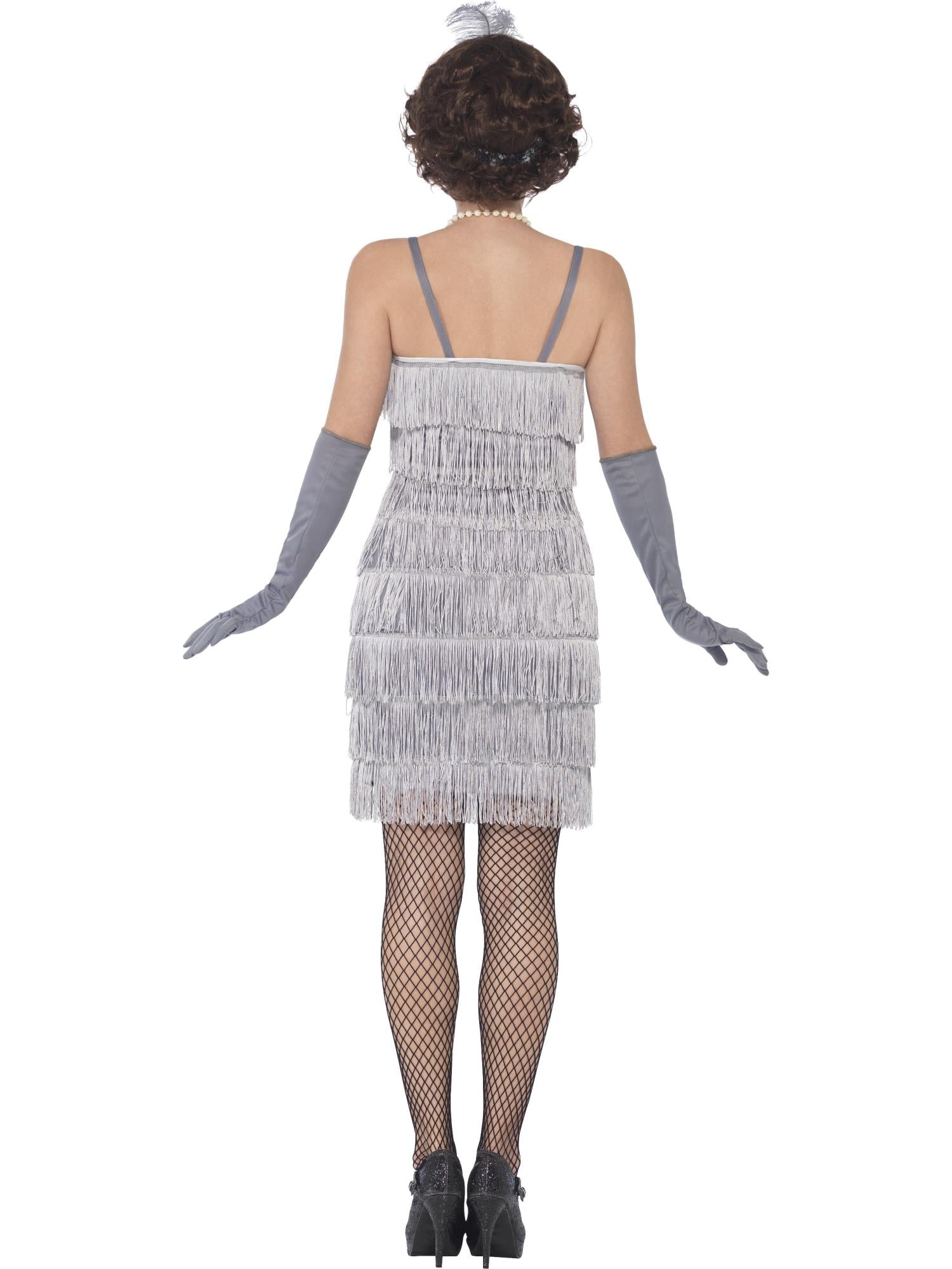1920s flapper dress silver Unique Vintage 1920s Style Silver Hand Beaded Fringe Bosley Flapper Dr