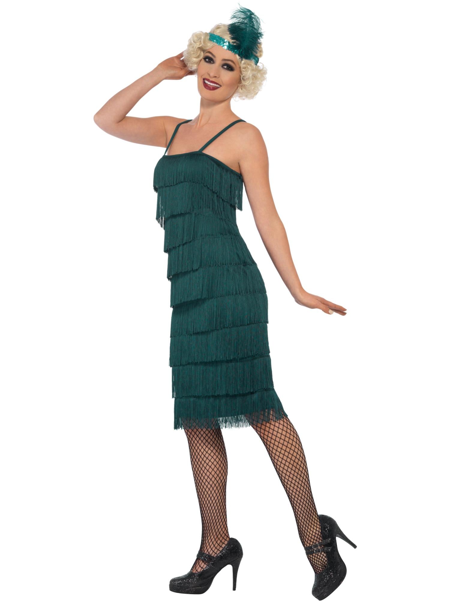 Flapper Costume, Teal Green, with Long Dress – Smiffys