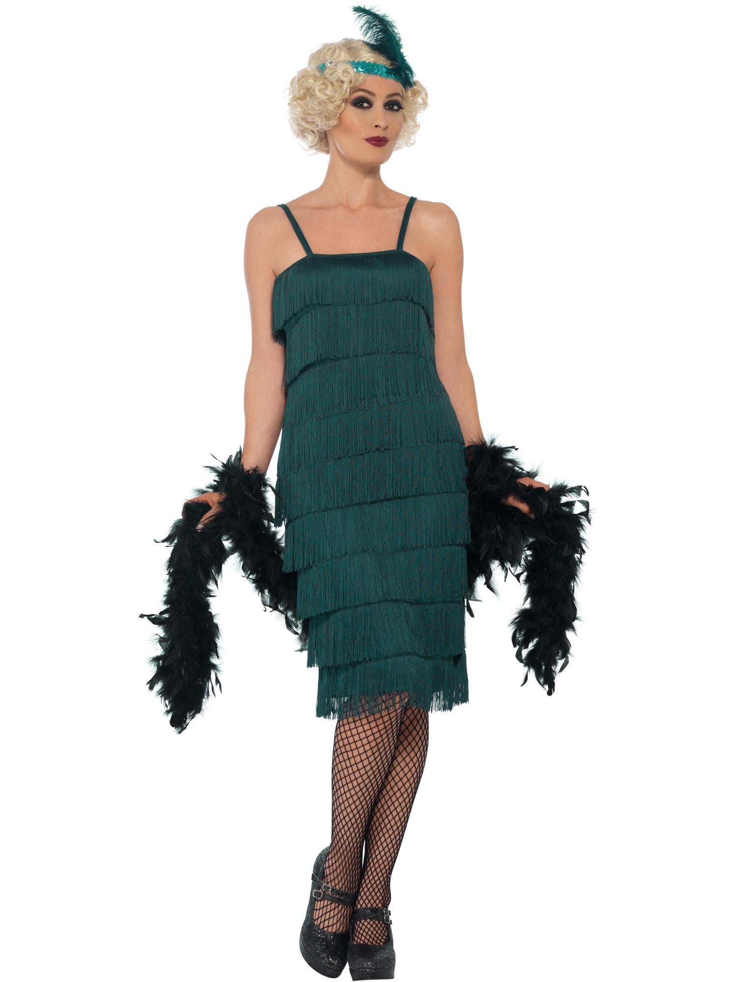 Flapper Costume, Teal Green, with Long Dress Smiffys Flapper Costume, Teal Green, with Long Dress Smiffys