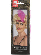 Flapper Headband, Pink, with Feather
