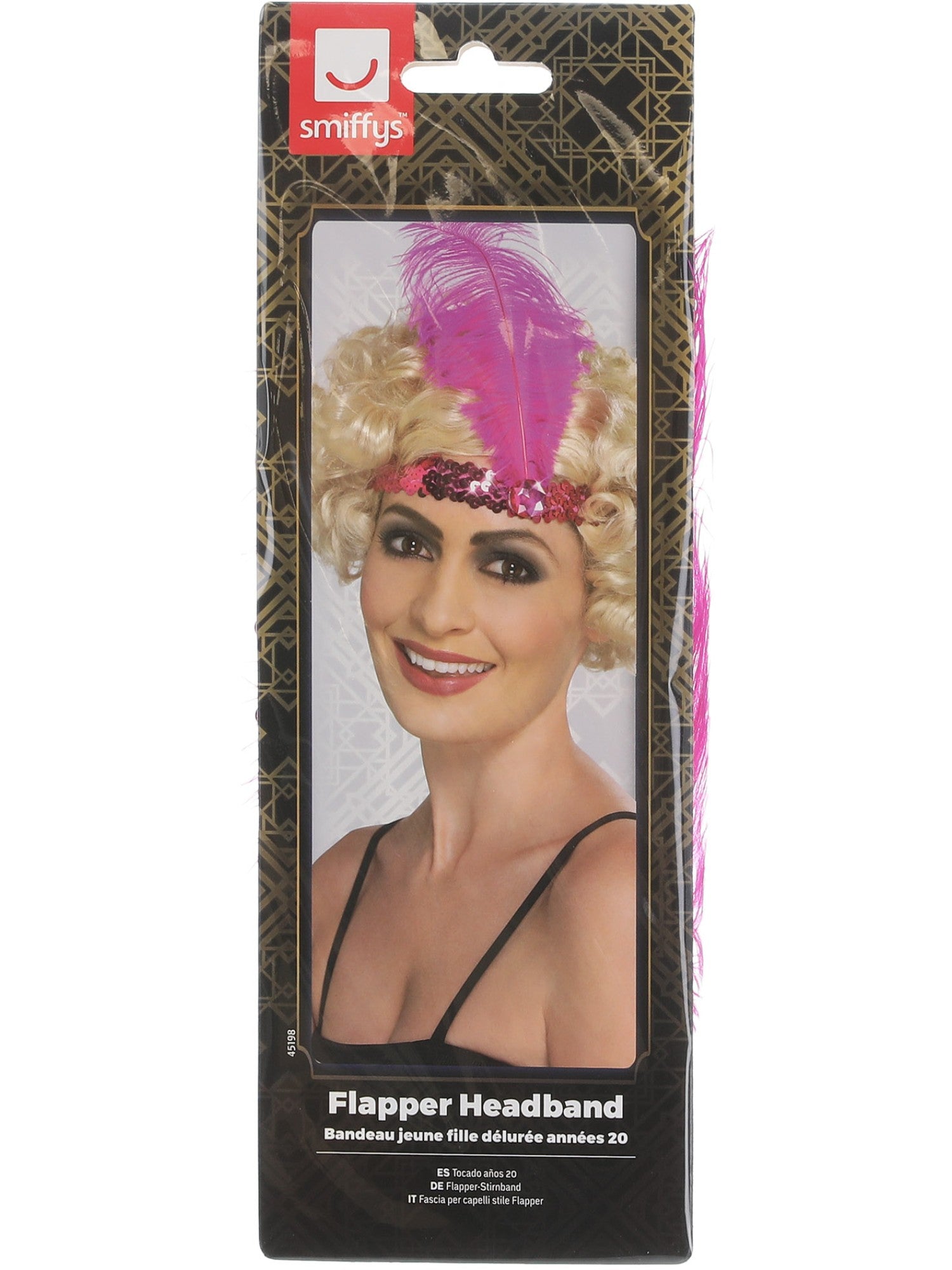 Flapper Headband, Pink, with Feather