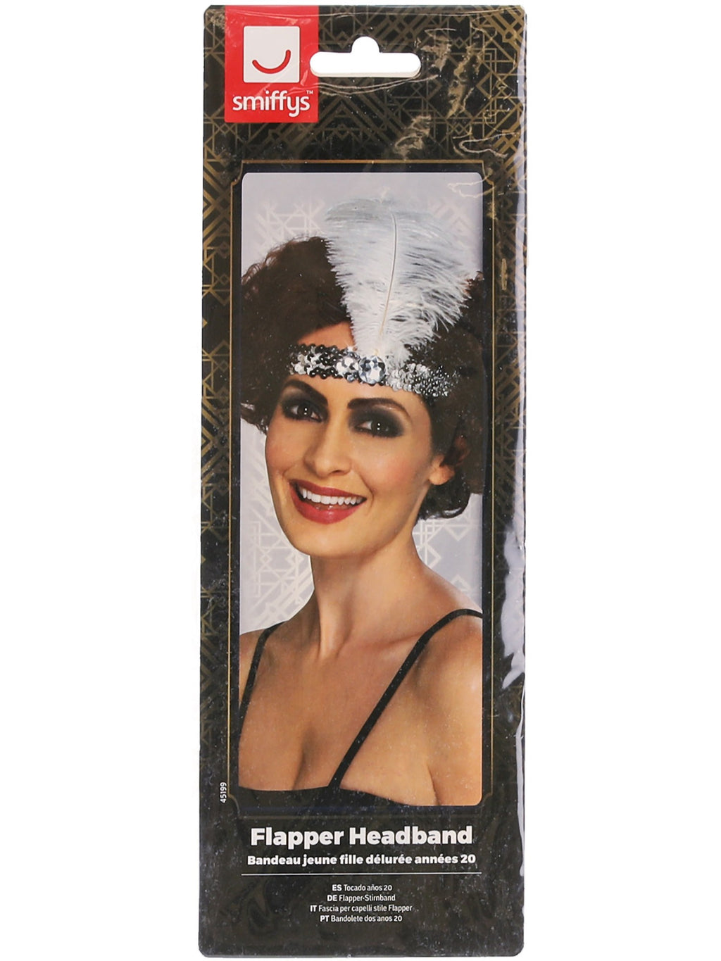 Flapper Headband, Silver, with Feather