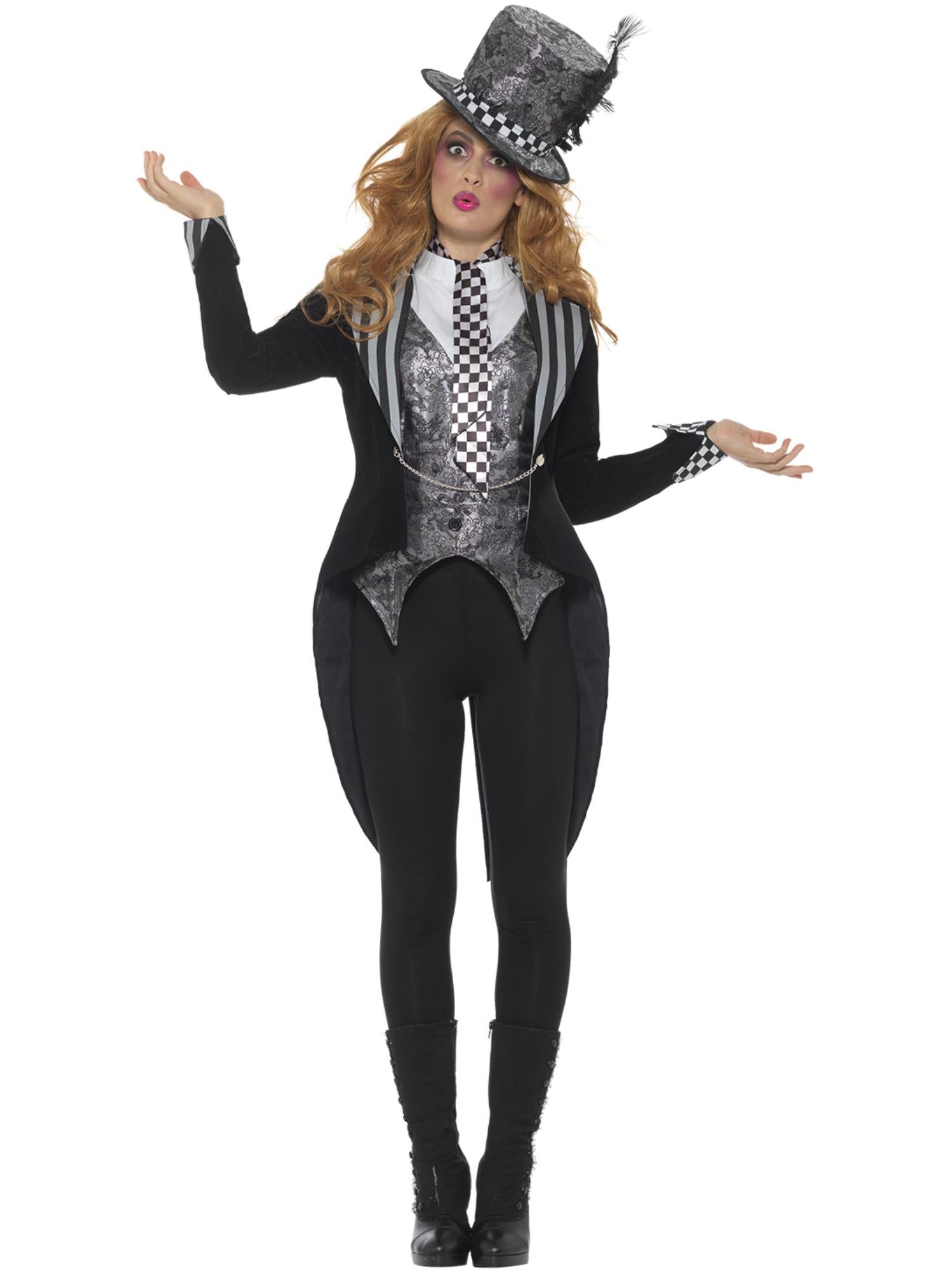 mad hatter ladies fancy dress Adult Deluxe Dark Mad Hatter Costume | Mad Hatter Costumes | Adult | Womens | S | Black/White