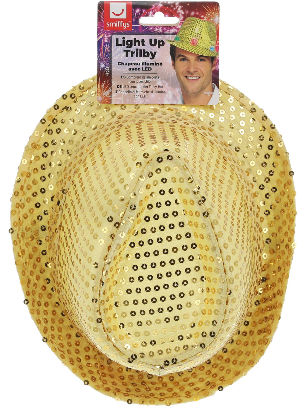 Light Up Sequin Trilby Hat, Gold