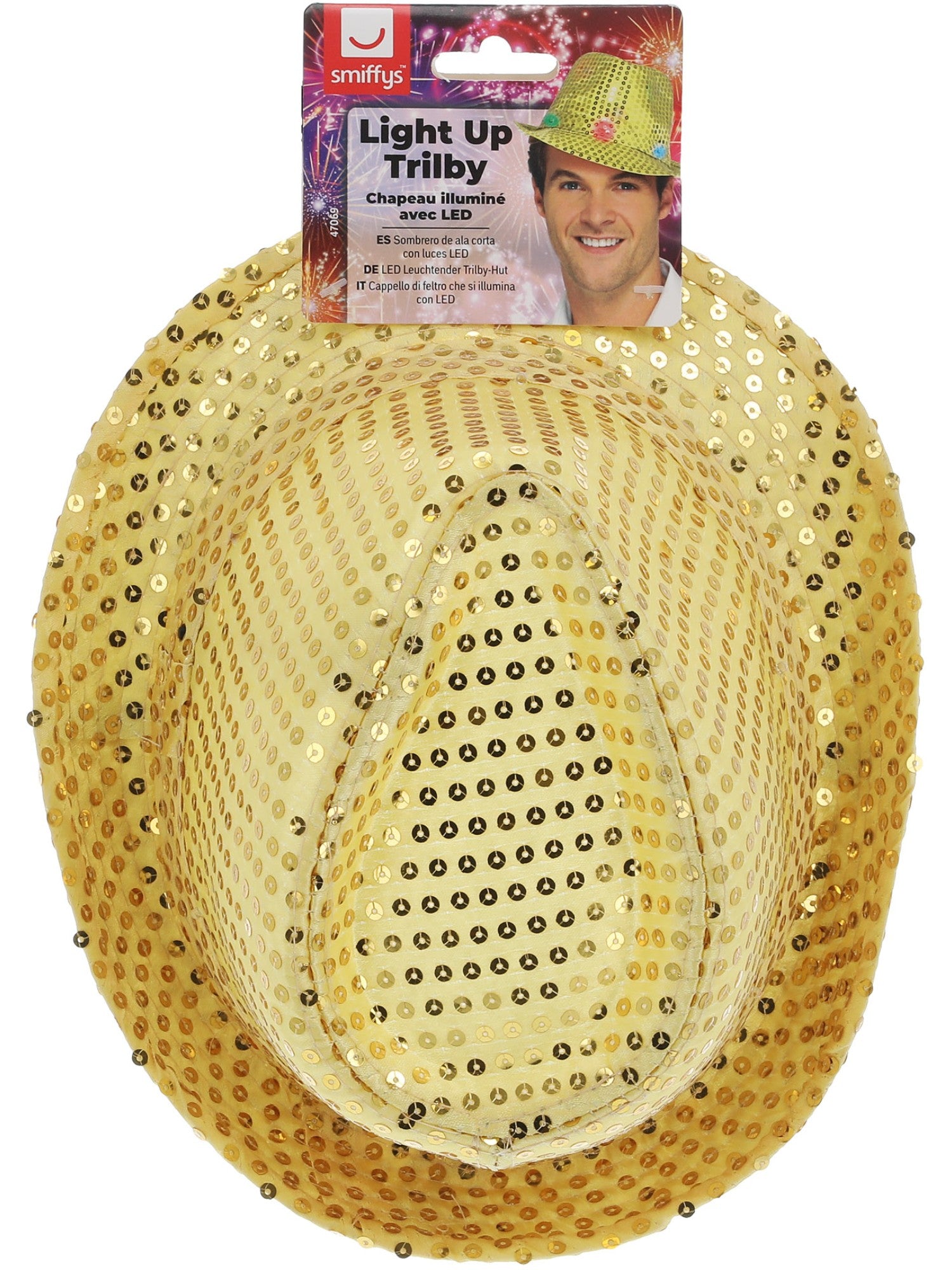 Light Up Sequin Trilby Hat, Gold