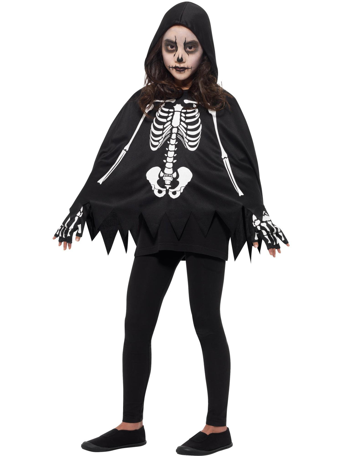 Kids Skeleton Poncho Costume with Gloves
