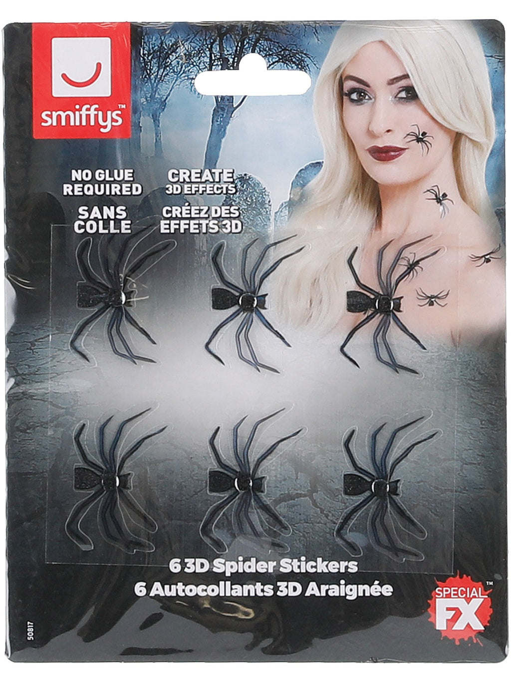 Smiffys Make-Up FX, 3D Spider Stickers