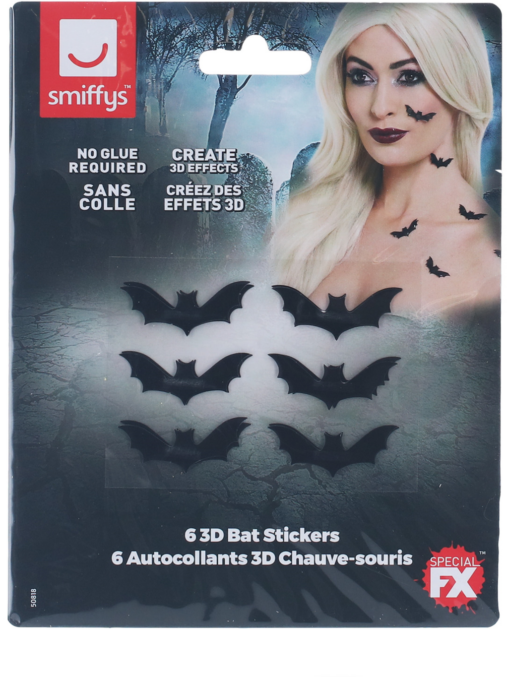 Smiffys Make-Up FX, 3D Bat Stickers
