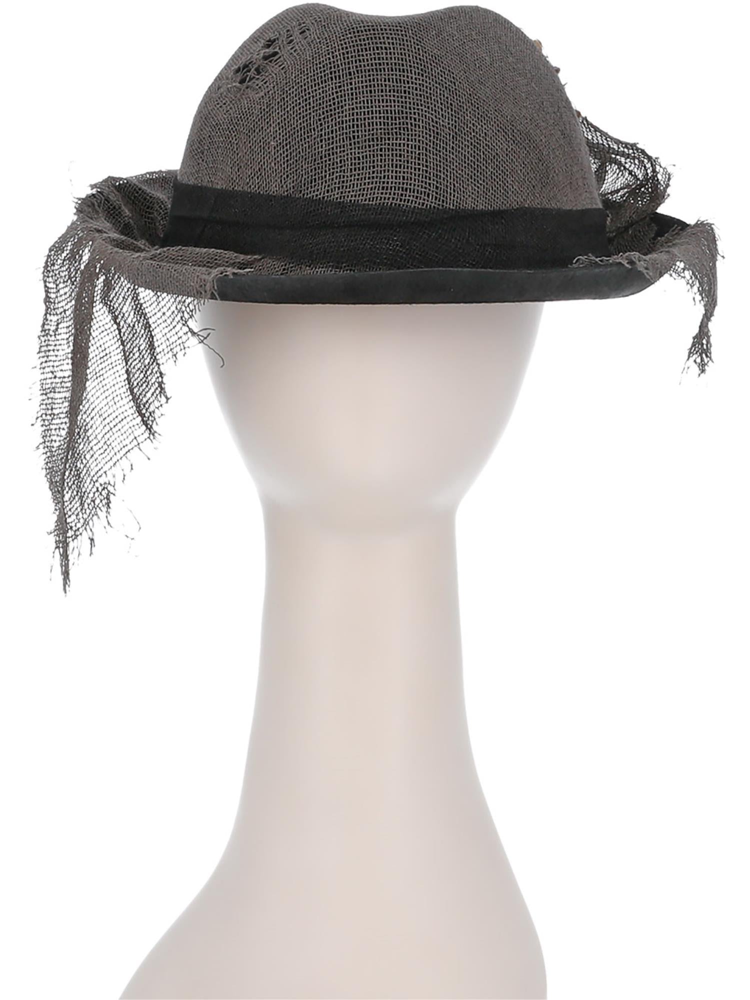 Gothic Distressed Linen Style Trilby Hat, Grey
