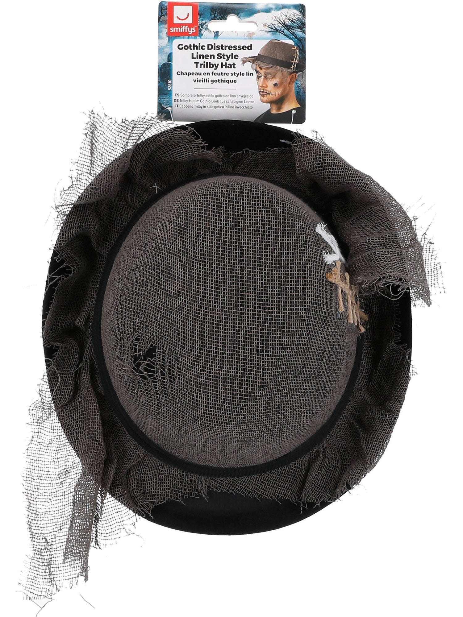 Gothic Distressed Linen Style Trilby Hat, Grey