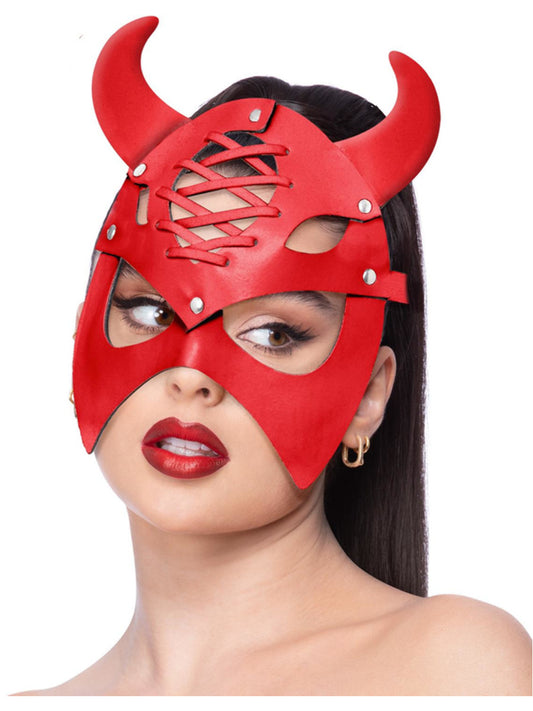 Fever Red Mock Leather Devil Mask
