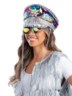 Fever Deluxe Sequin Studded Captains Hat, Rainbow