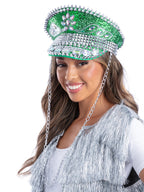 Fever Deluxe Sequin Studded Captains Hat, Green