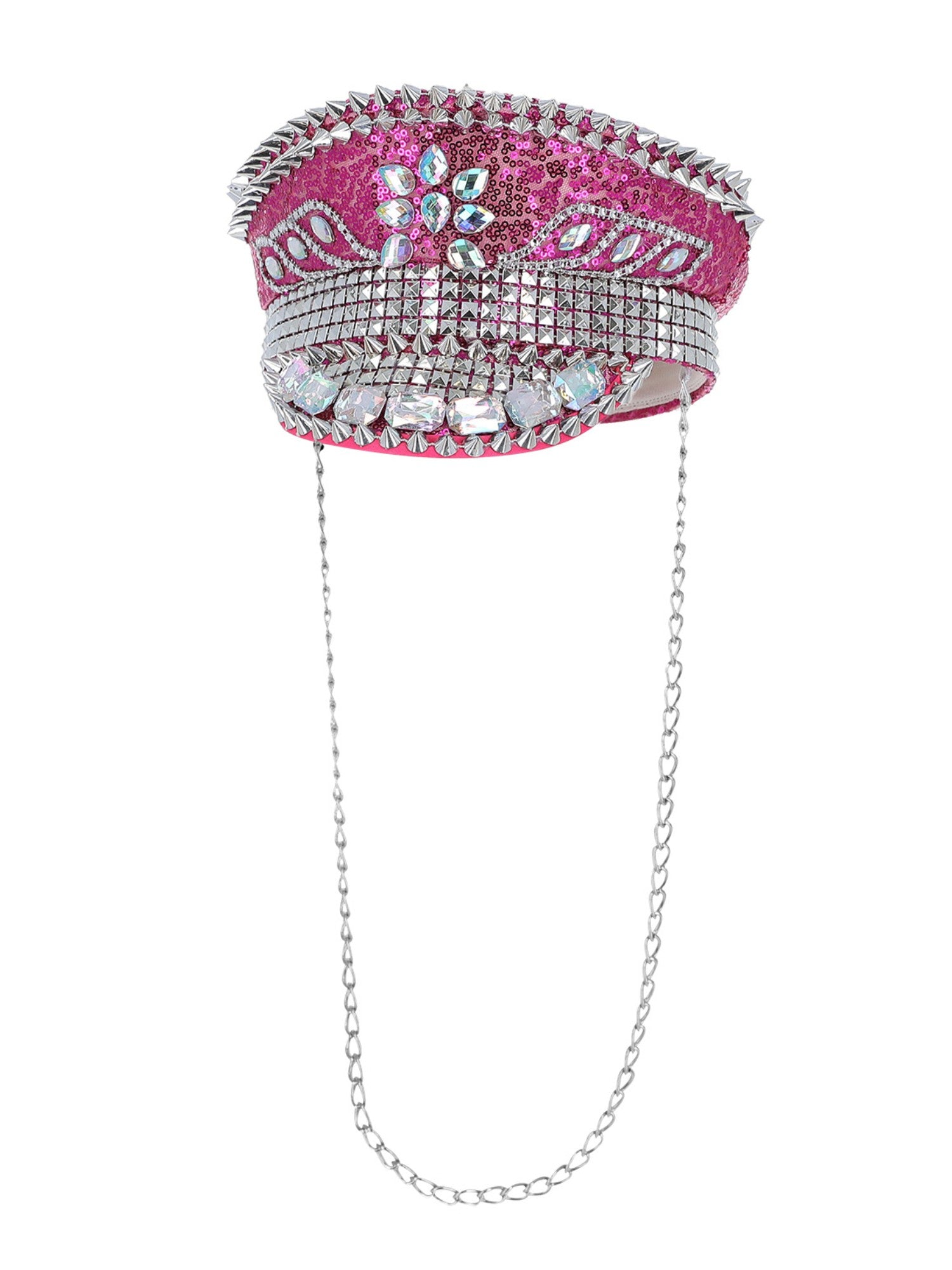 Fever Deluxe Sequin Studded Captains Hat, Hot Pink