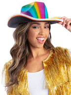LED Light Up Metallic Cowboy Hat, Rainbow