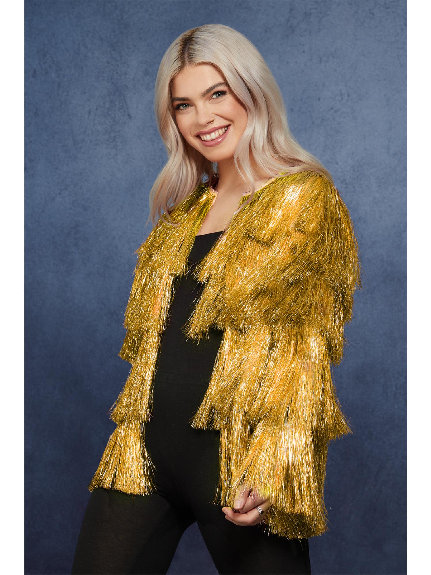 Fever Tinsel Festival Jacket, Gold Smiffys Fever Tinsel Festival Jacket, Gold Smiffys