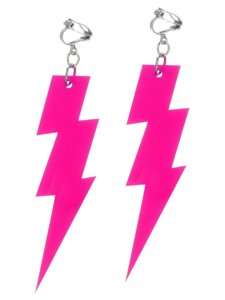 80s Neon Lightening Bolt Earrings, Pink