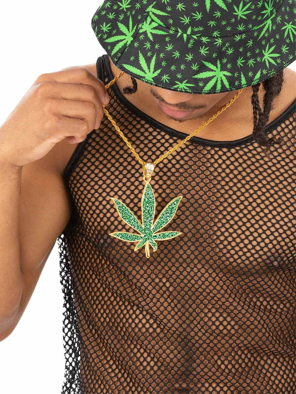 90s Hemp Bling Medallion, Green Diamante