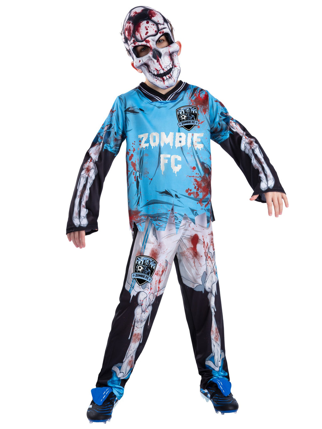 Zombie FC Footballer Skeleton Costume, Blue