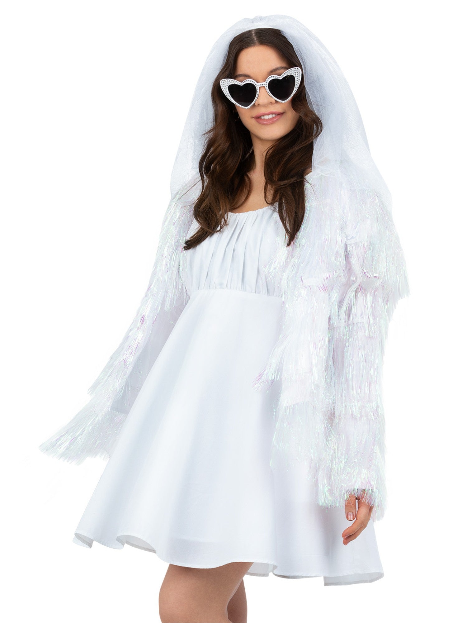 Fever Tinsel Festival Jacket, Iridescent White