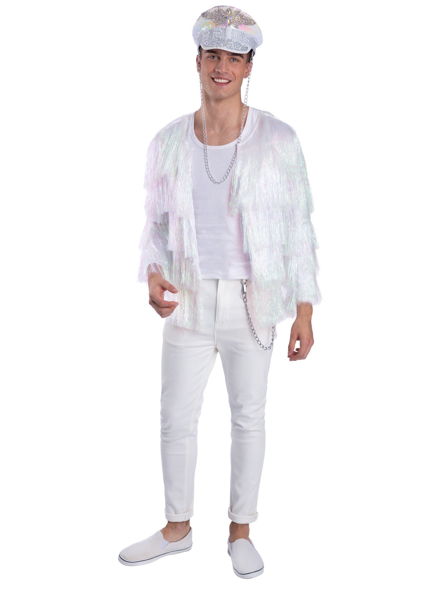 Fever Tinsel Festival Jacket, Iridescent White