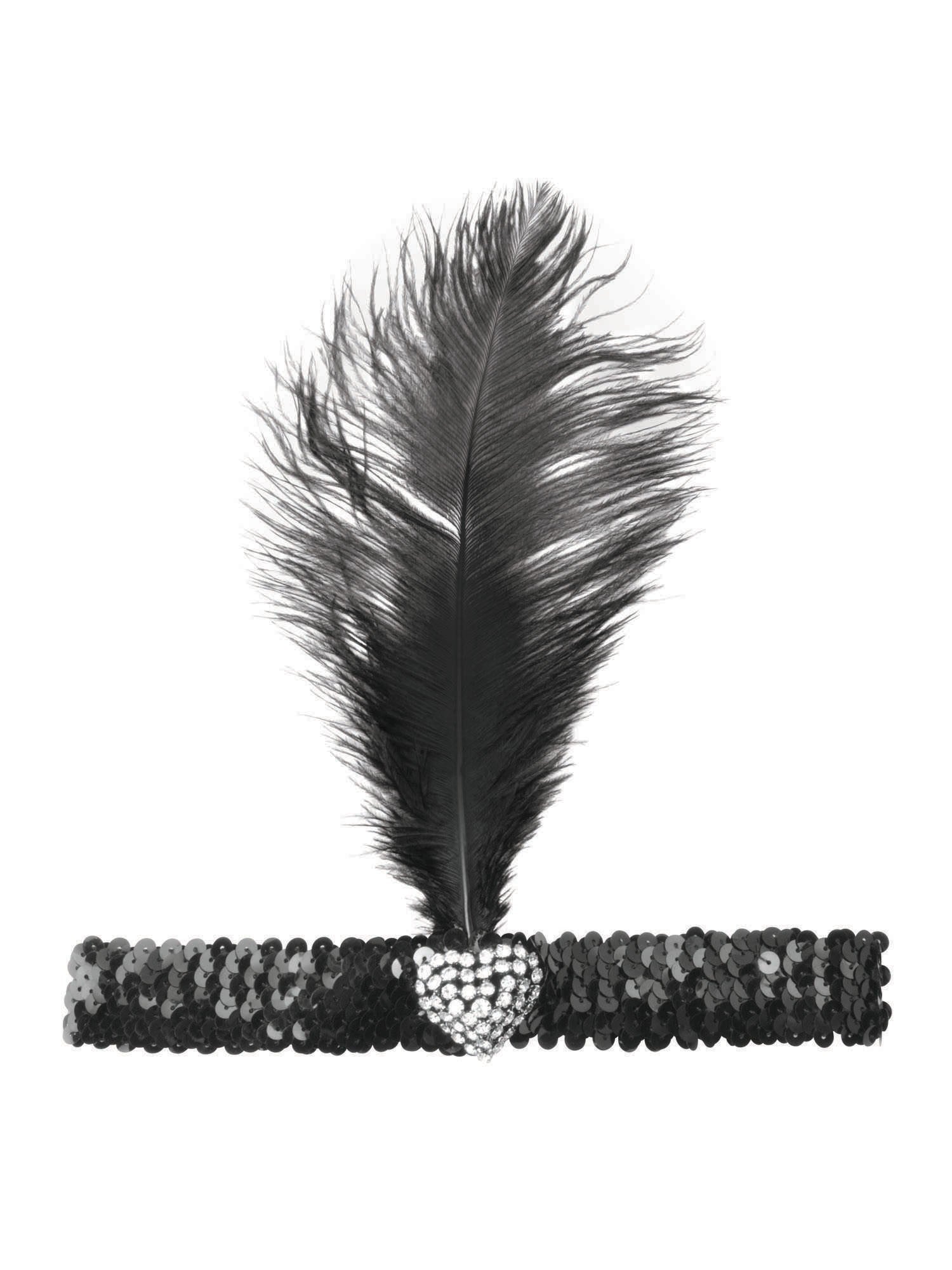 Black Flapper Headband With Crystal Heart Costume Accessory