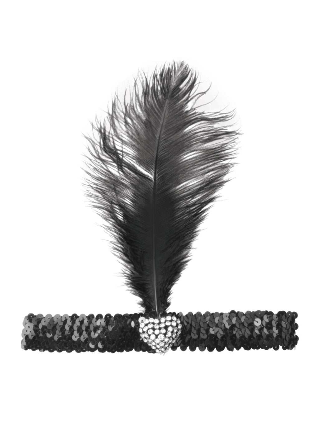 Black Flapper Headband With Crystal Heart Costume Accessory