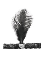 Black Flapper Headband With Crystal Heart Costume Accessory