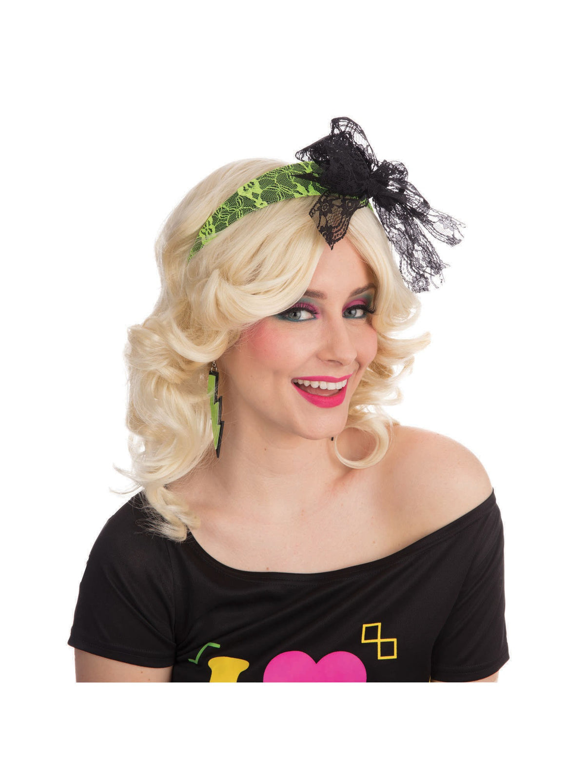 Yellow 80's Neon Lace Headband Costume Accessory