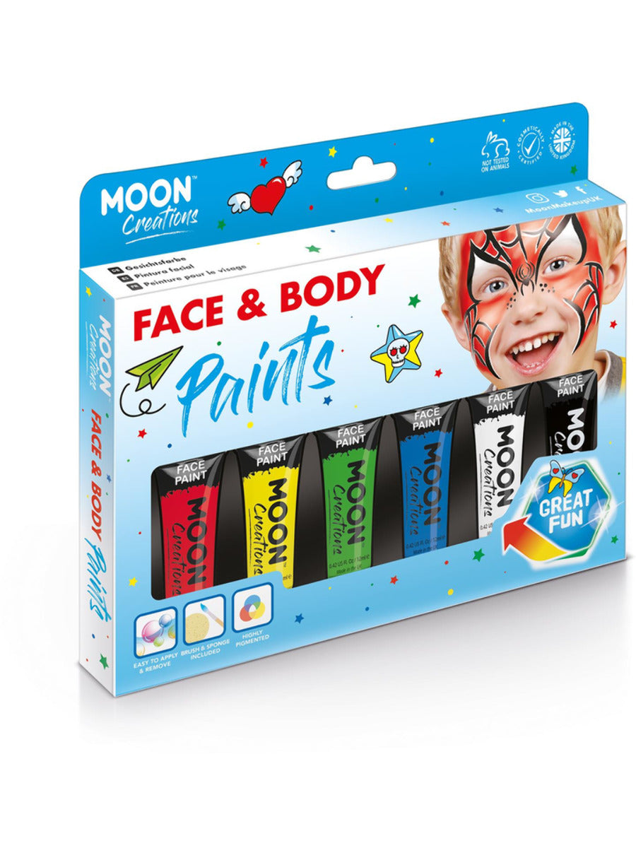 Moon Creations Face & Body Paint, Assorted, 12ml Boxset Primary