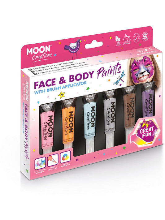 Moon Creations Face & Body Paints, Assorted, with Brush Applicator, 15ml Boxset Adventure