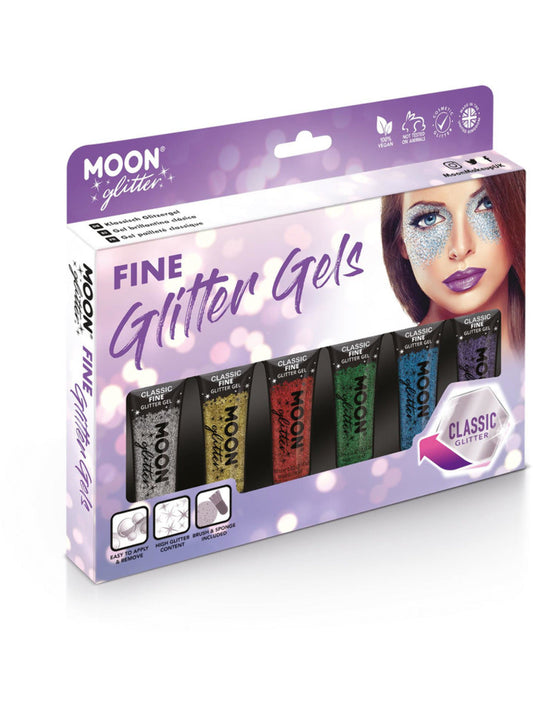 Moon Glitter Classic Fine Glitter Gel, Assorted, Boxset, 12ml