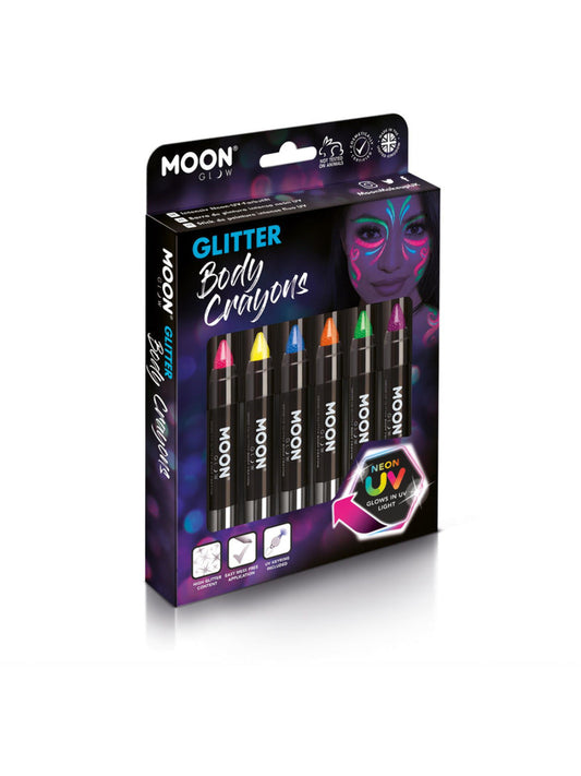 Moon Glow - Neon UV Glitter Body Crayons, Assorted, 3.2g Boxset