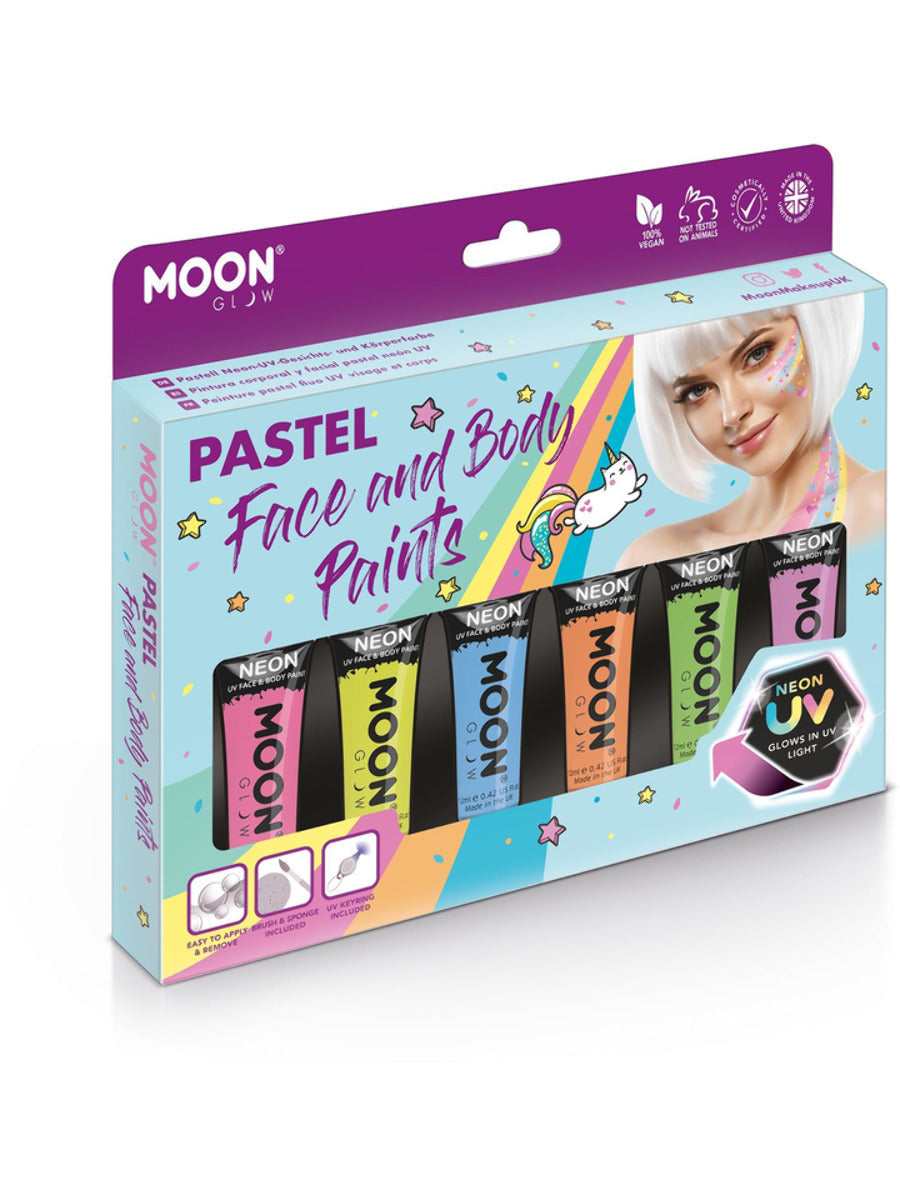 Moon Glow Pastel Neon UV Face Paint Boxset, Assort, 12ml each