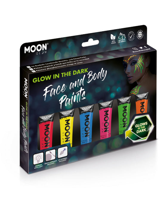 Moon Glow - Glow in the Dark Face Paint, Assorted, 12ml Boxset
