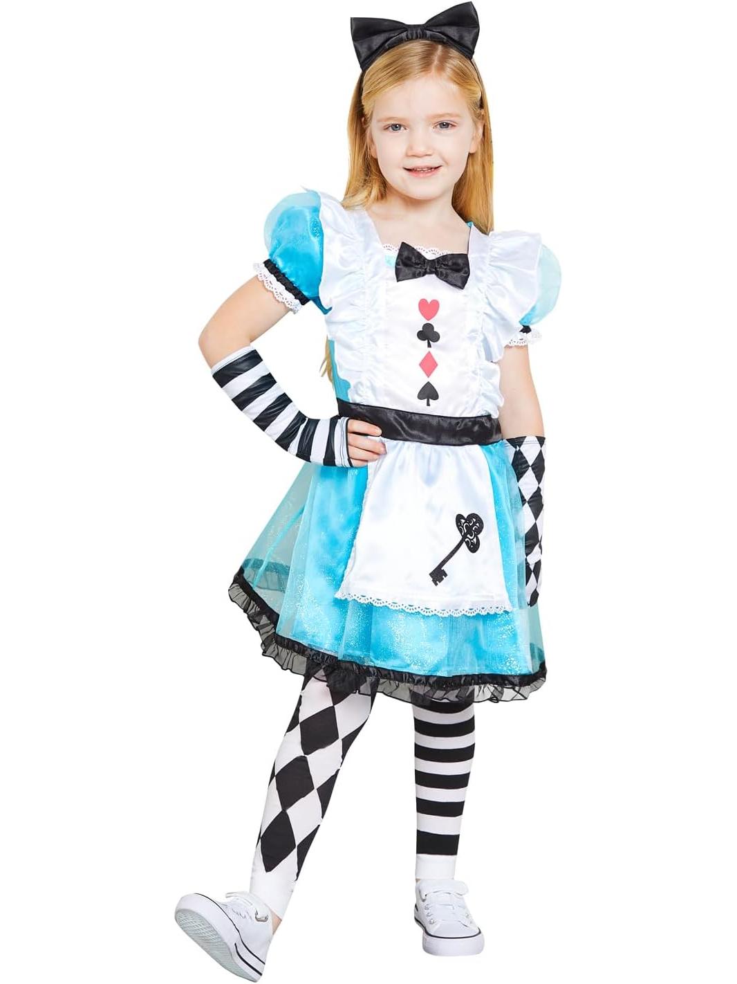 Alice Costume, Dress, Headband, Arm Cuffs & Tights