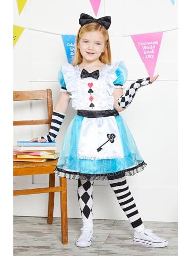 Alice Costume, Dress, Headband, Arm Cuffs & Tights